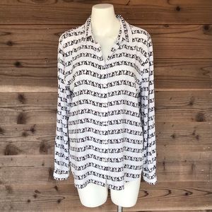 Jane and Delancey Puppy In Sun Glasses Print Button Up Top Size Large